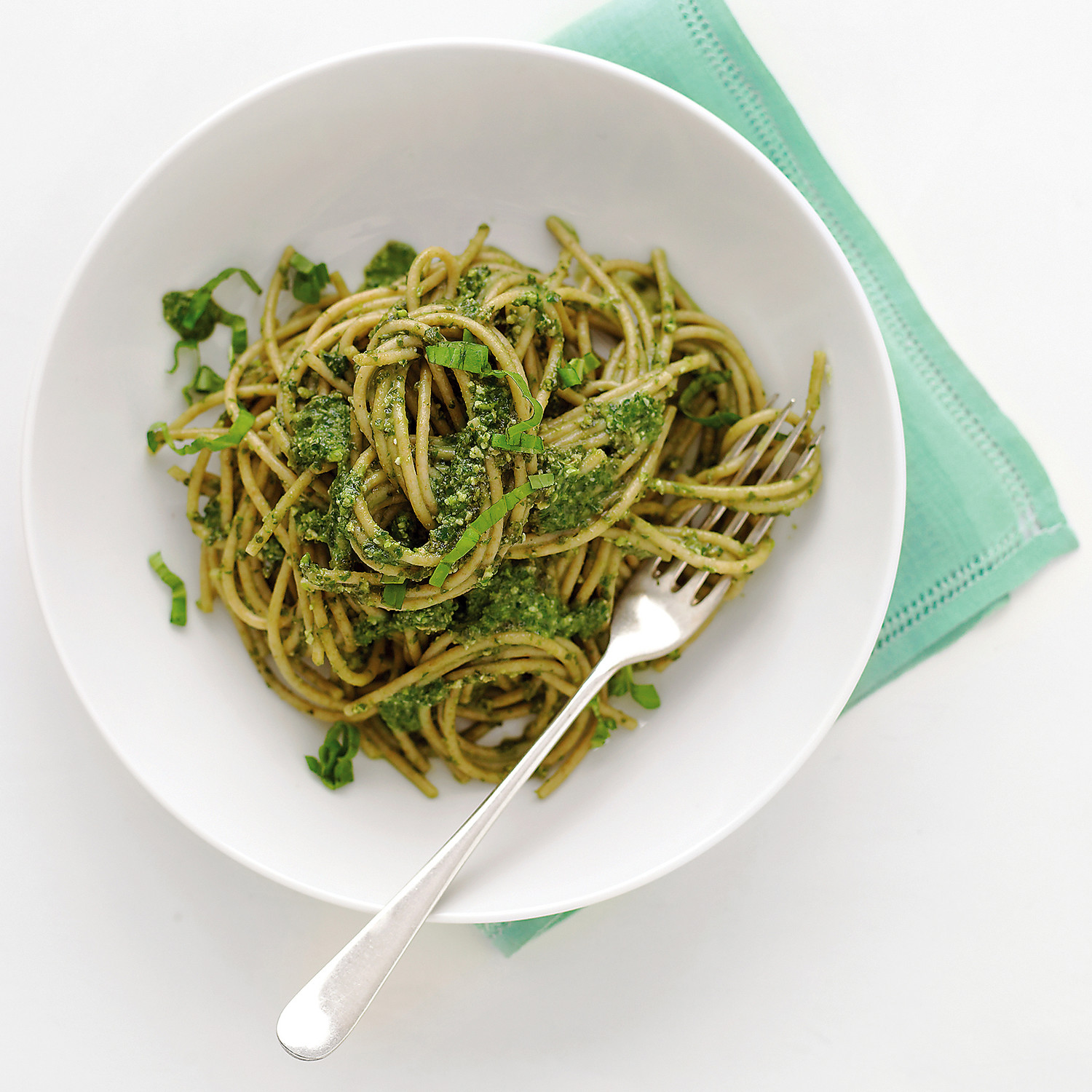 WholeWheat Spaghetti with Lighter Pesto