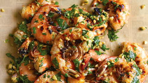Grilled Shrimp with Cilantro, Lime, and Peanuts