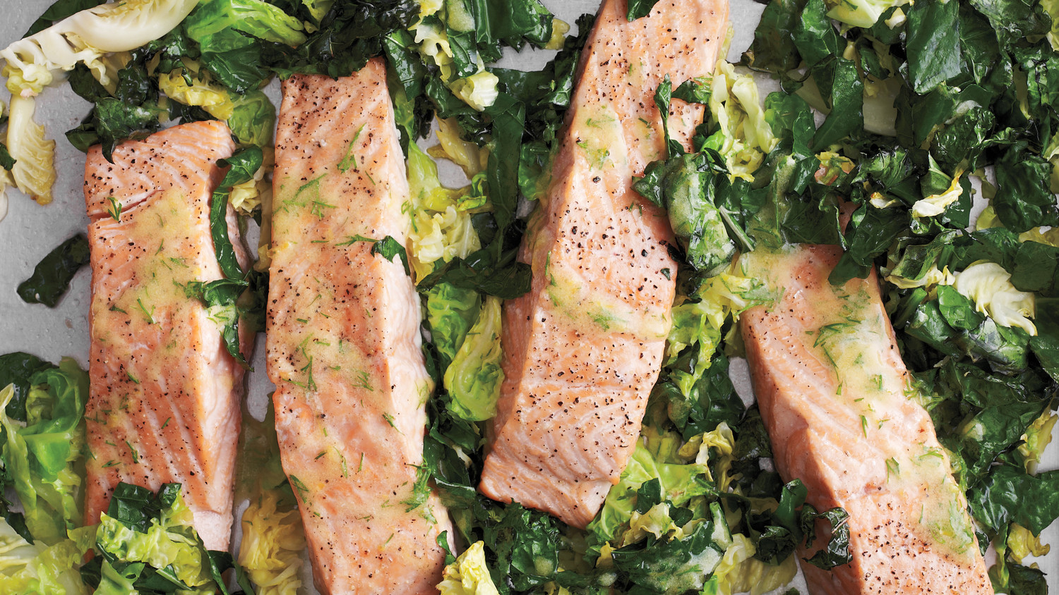 Roasted Salmon with Kale and Cabbage
