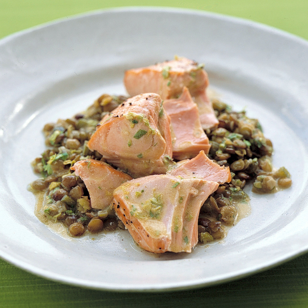 Roasted Salmon With Lentils