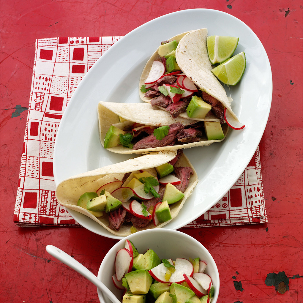 Beef Tacos with Radish and Avocado Salsa