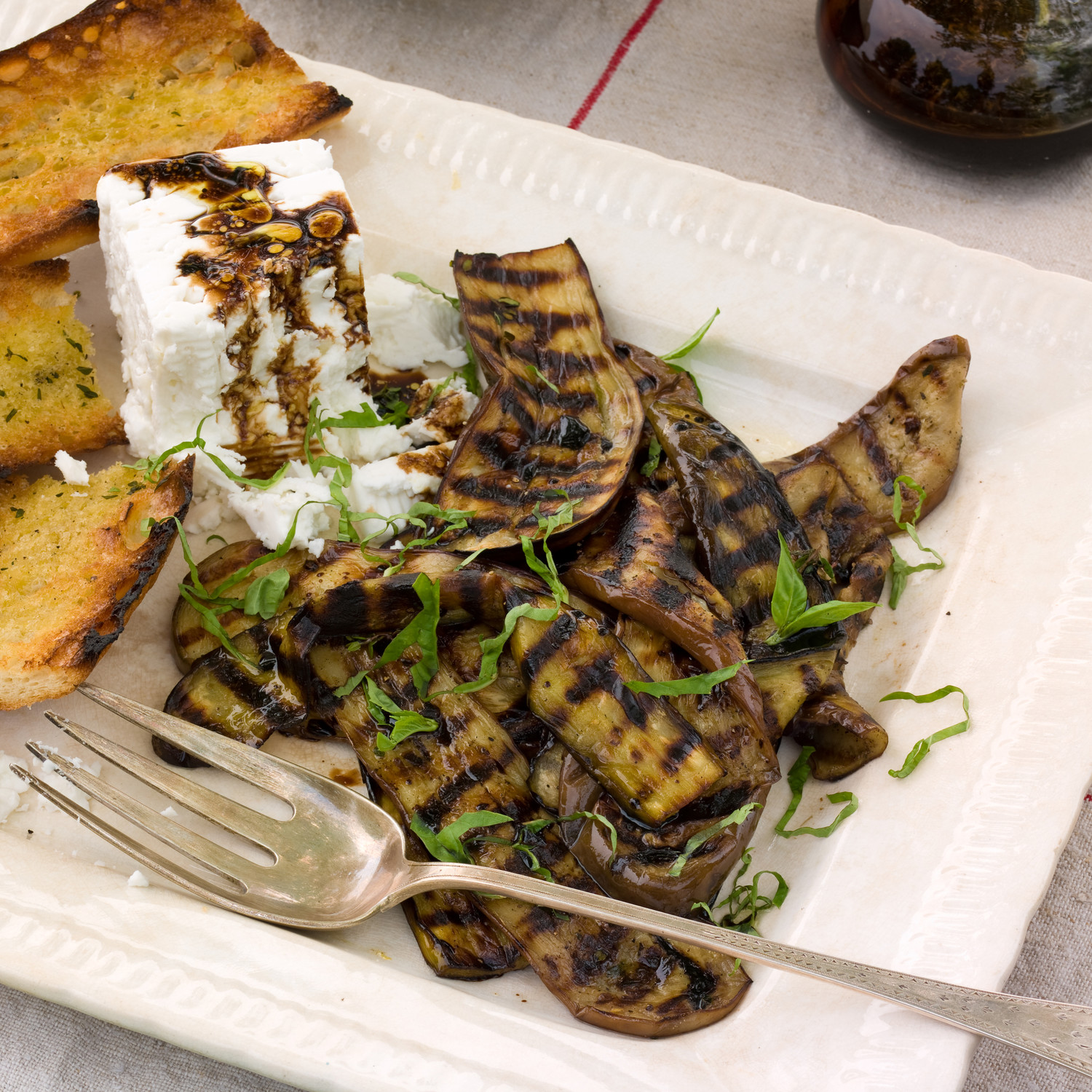 Grilled Eggplant With Balsamic Vinegar Feta And Grilled Baguette