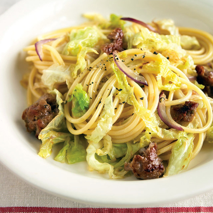 Spaghetti with Sweet Sausage and Cabbage