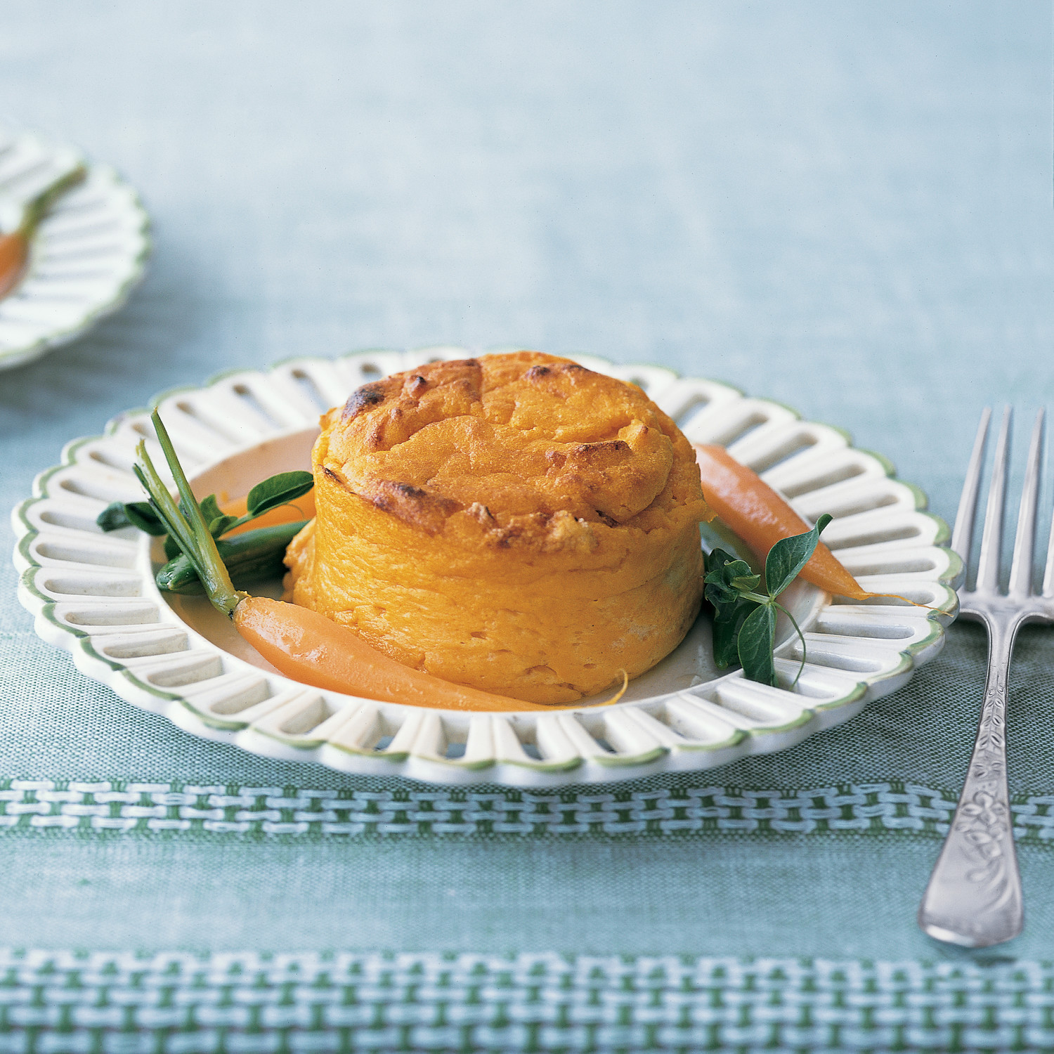 Carrot Pudding Souffles with Buttered Spring Vegetables