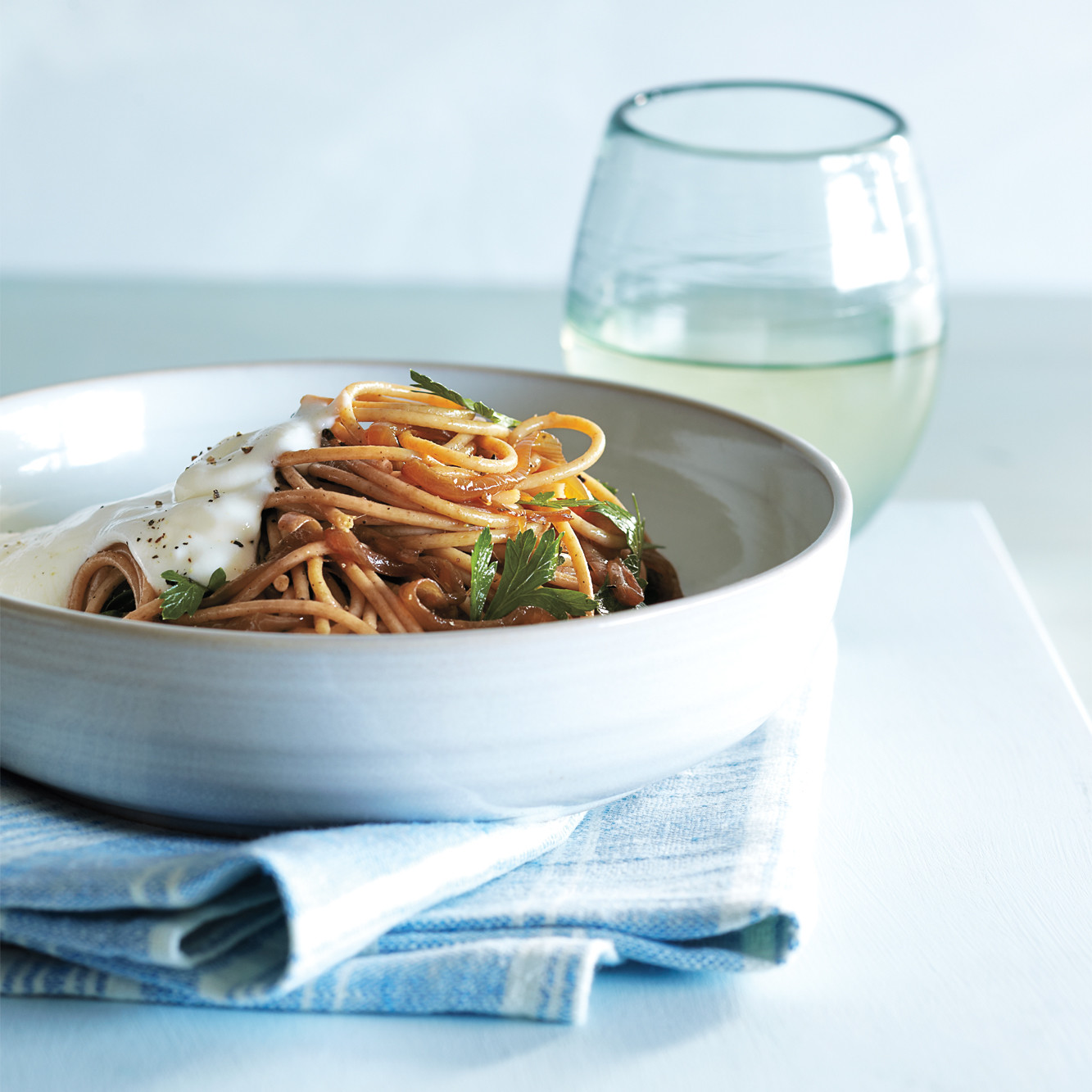 Spaghetti with Caramelized Onions and Yogurt