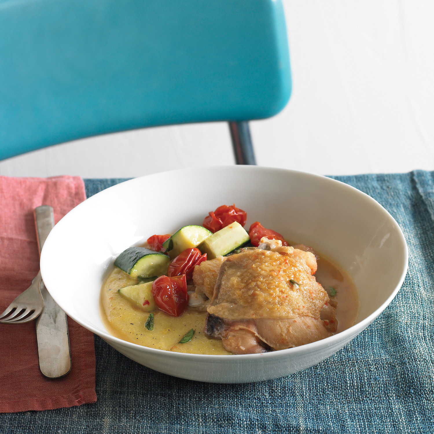 Braised Mediterranean Chicken with Polenta
