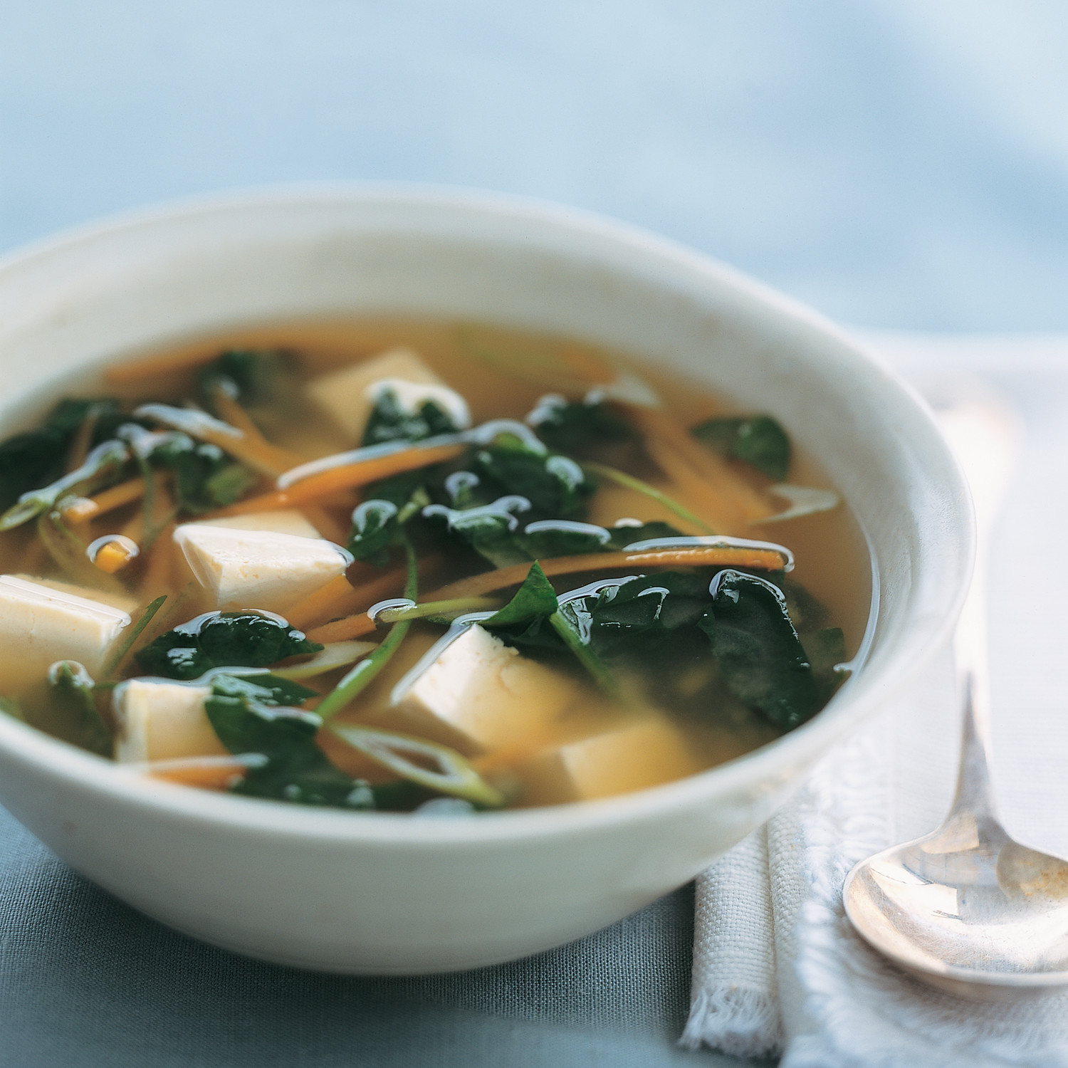 Miso Soup with Tofu, Spinach, and Carrots