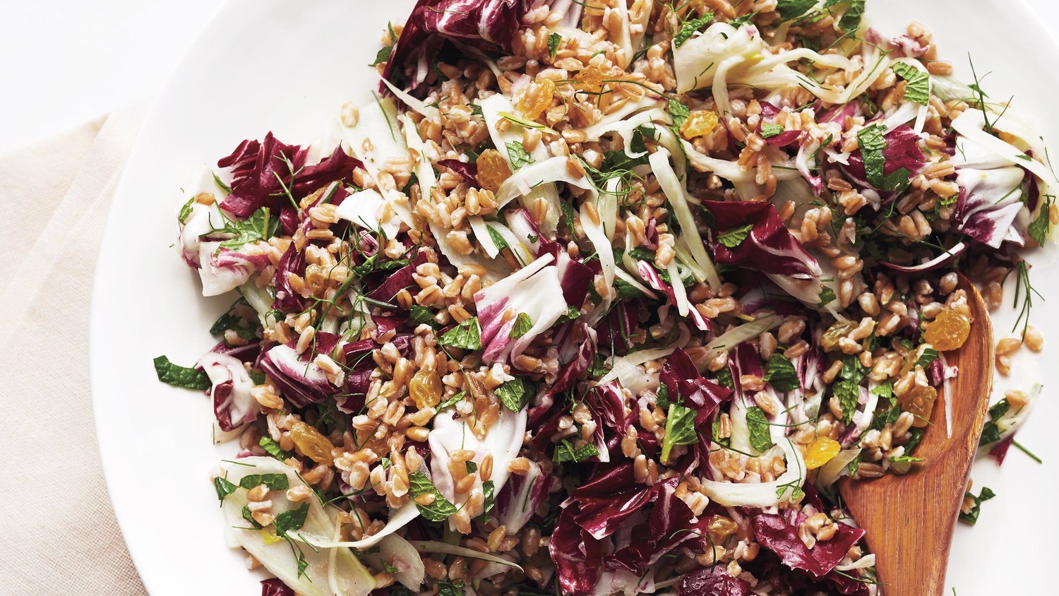 Farro Salad with Fennel, Golden Raisins, and Radicchio