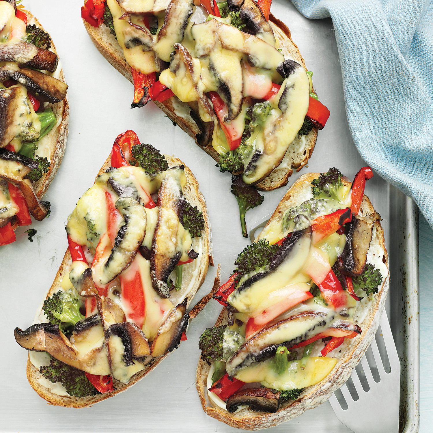 Portobello, Broccoli, and RedPepper Melts