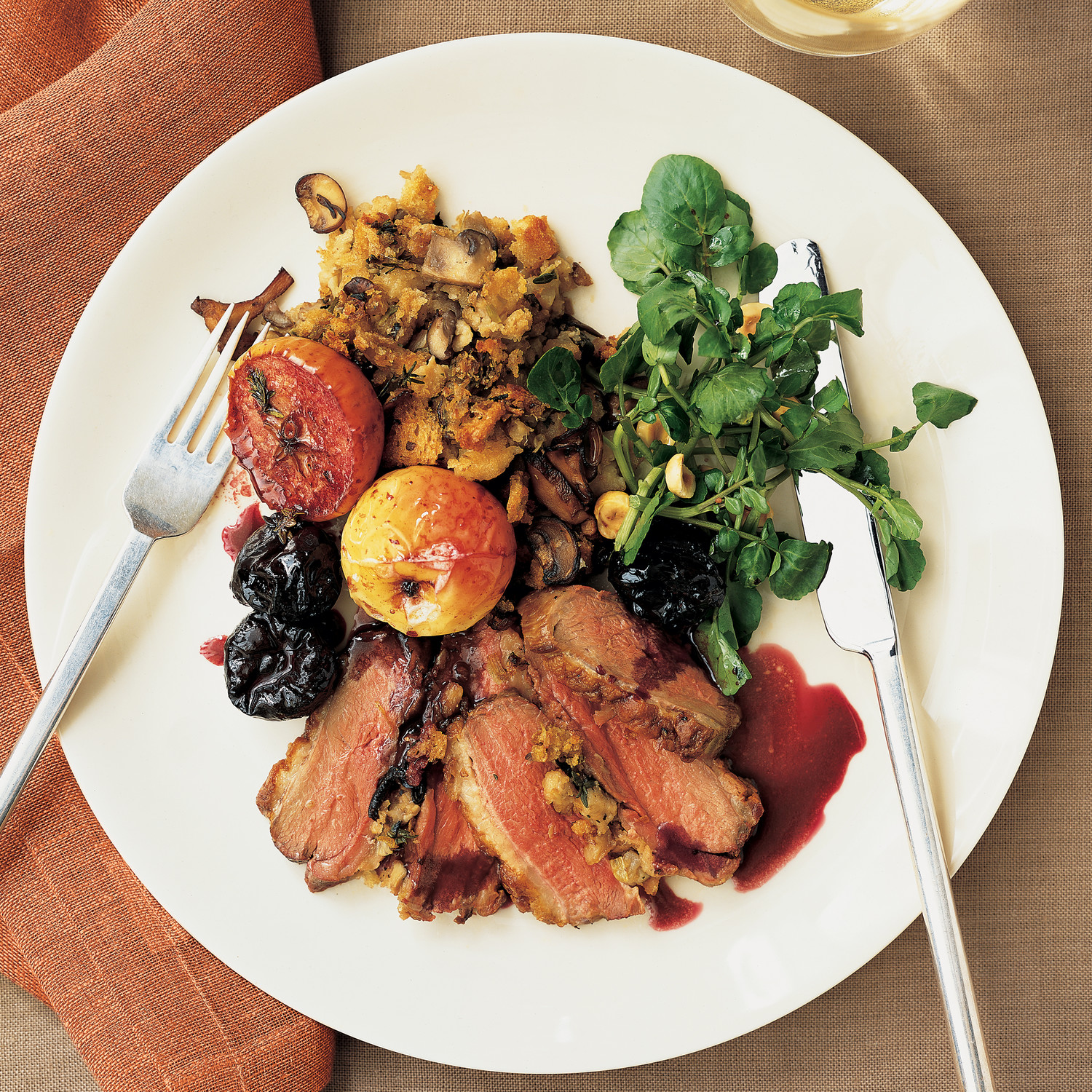 roast duck with apples and prunes