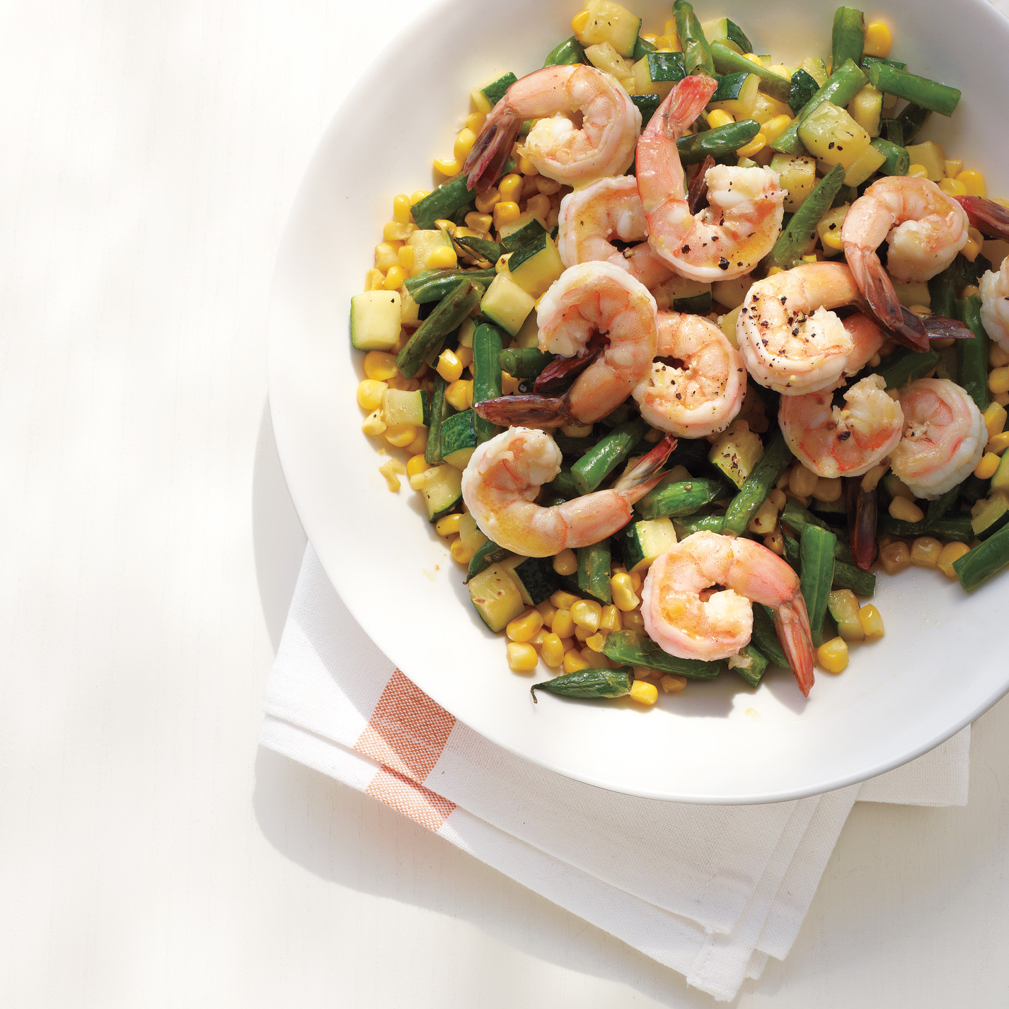 Poached Shrimp on Succotash