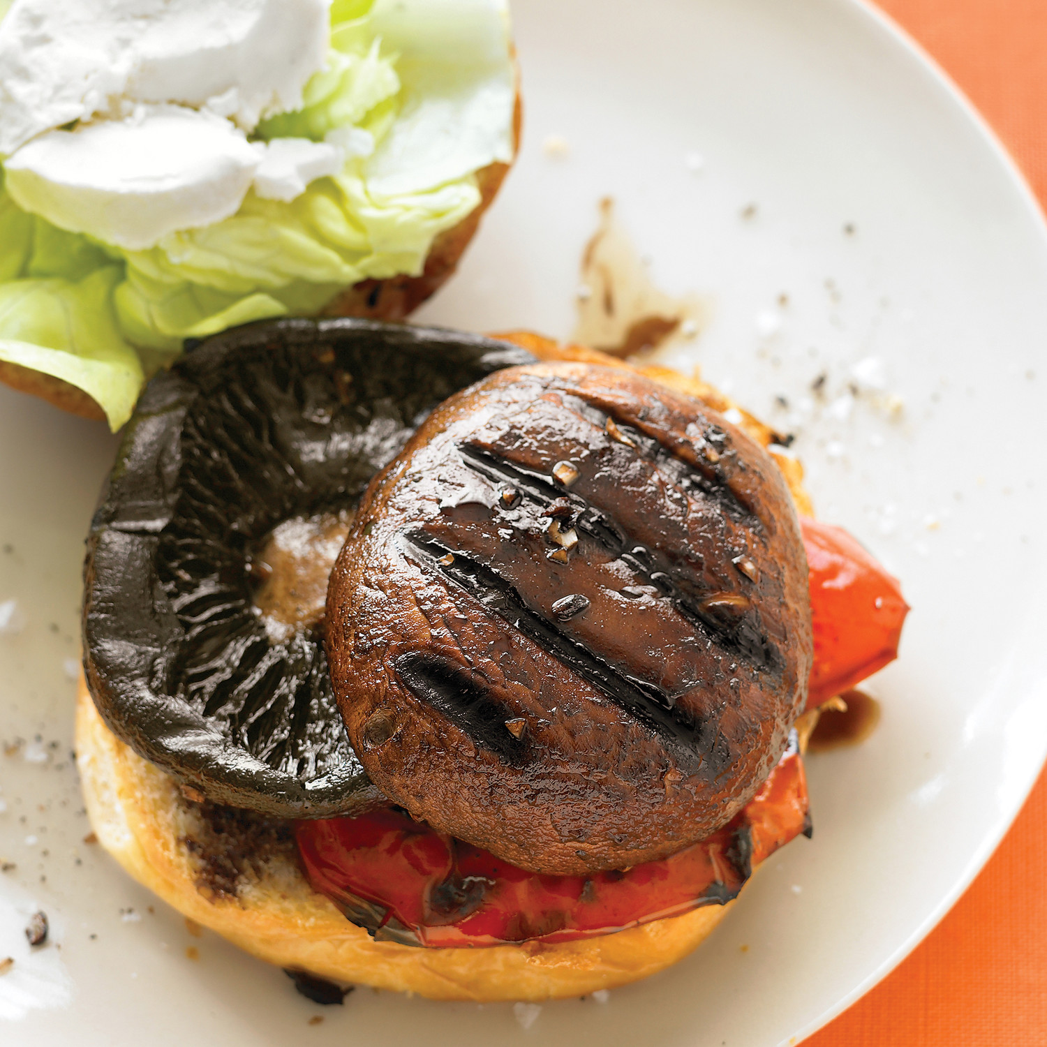 Balsamic Portobello Burgers with Bell Pepper and Goat Cheese