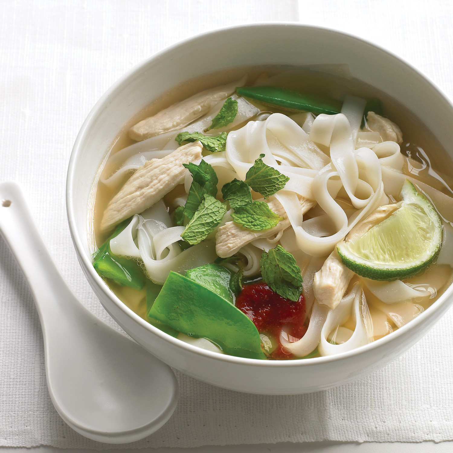 Asian Noodle Soup with Chicken and Snow Peas