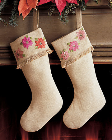 Poinsettia Fringe-Cuff Stocking | Martha Stewart