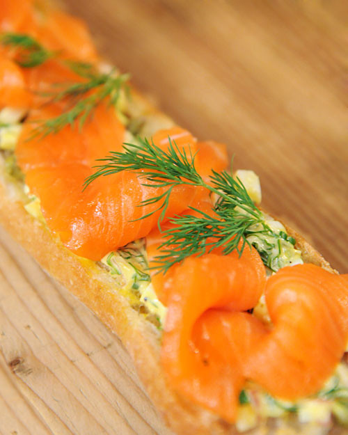 OpenFaced Baguette with Cured Salmon and Sauce Tartare Recipe & Video