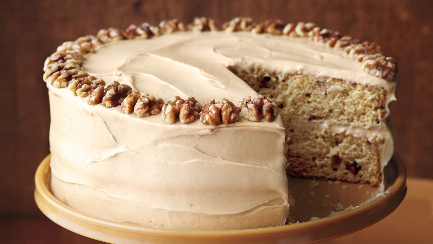 maple-walnut cake with brown-sugar frosting