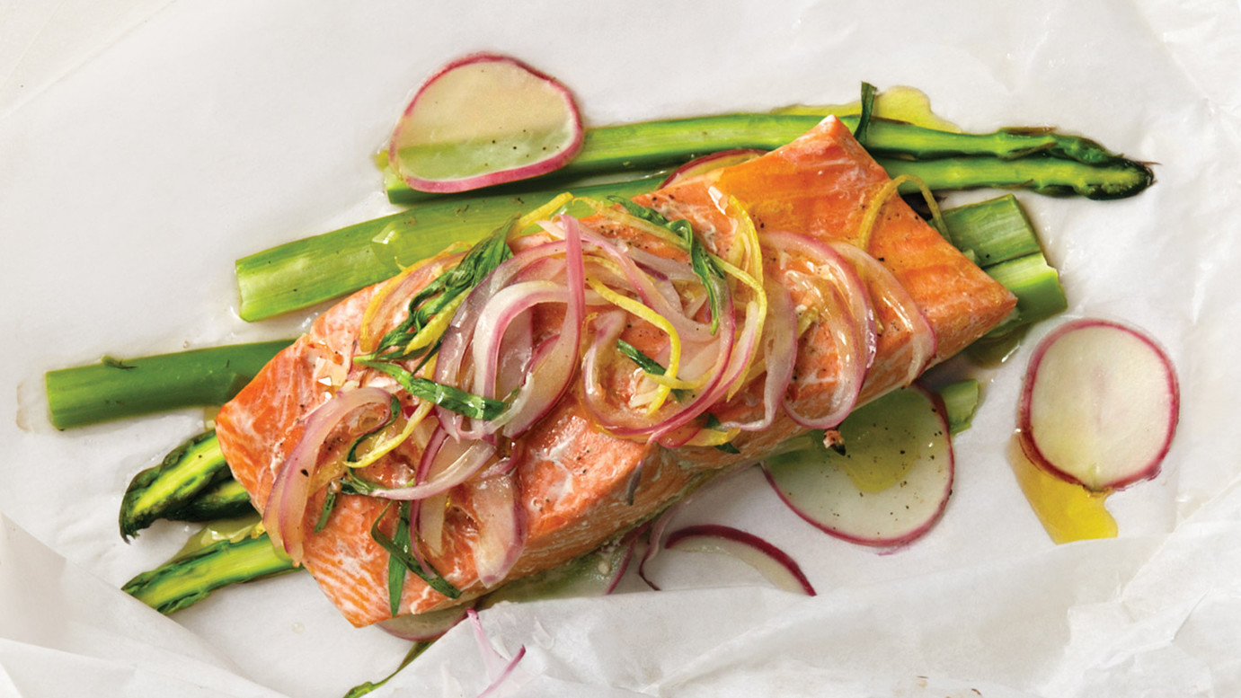 LemonTarragon Salmon Over Asparagus