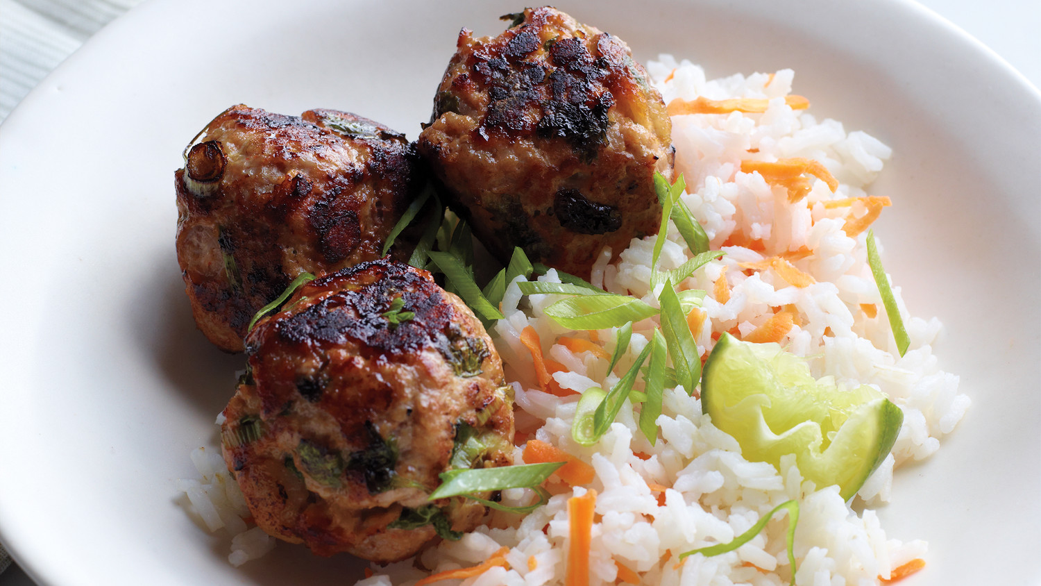 Asian Turkey Meatballs with Carrot Rice