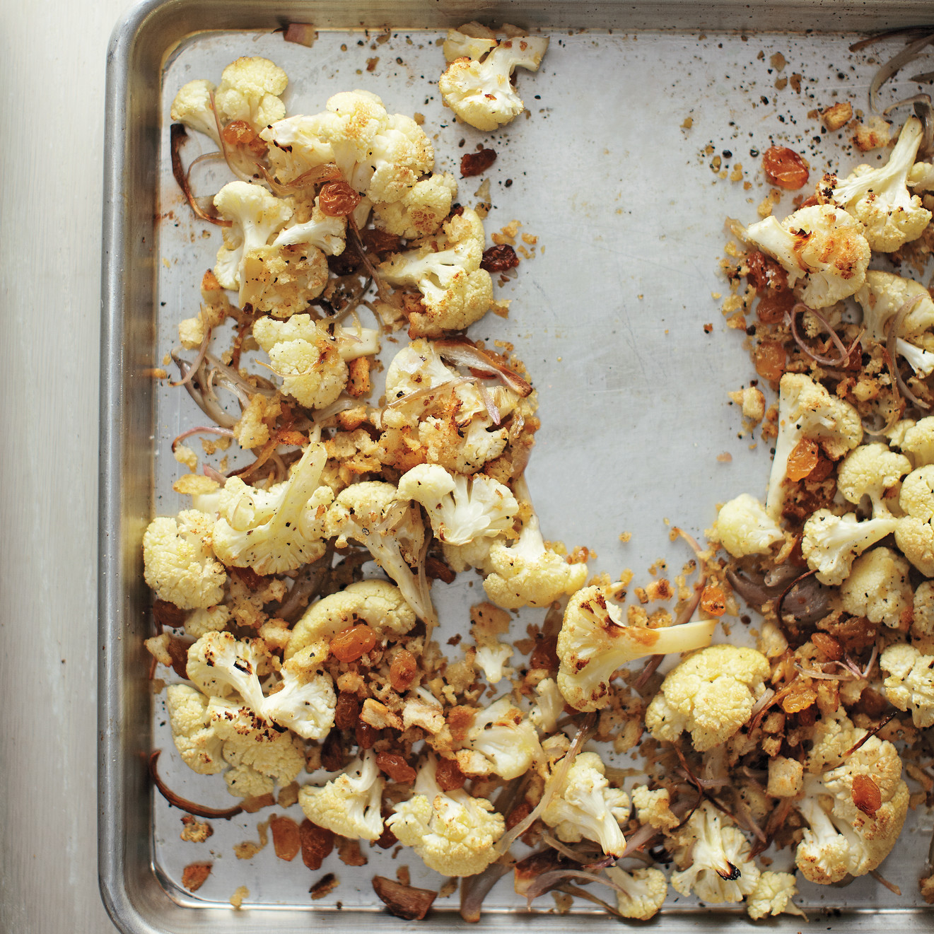 Roasted Cauliflower with Shallots and Golden Raisins