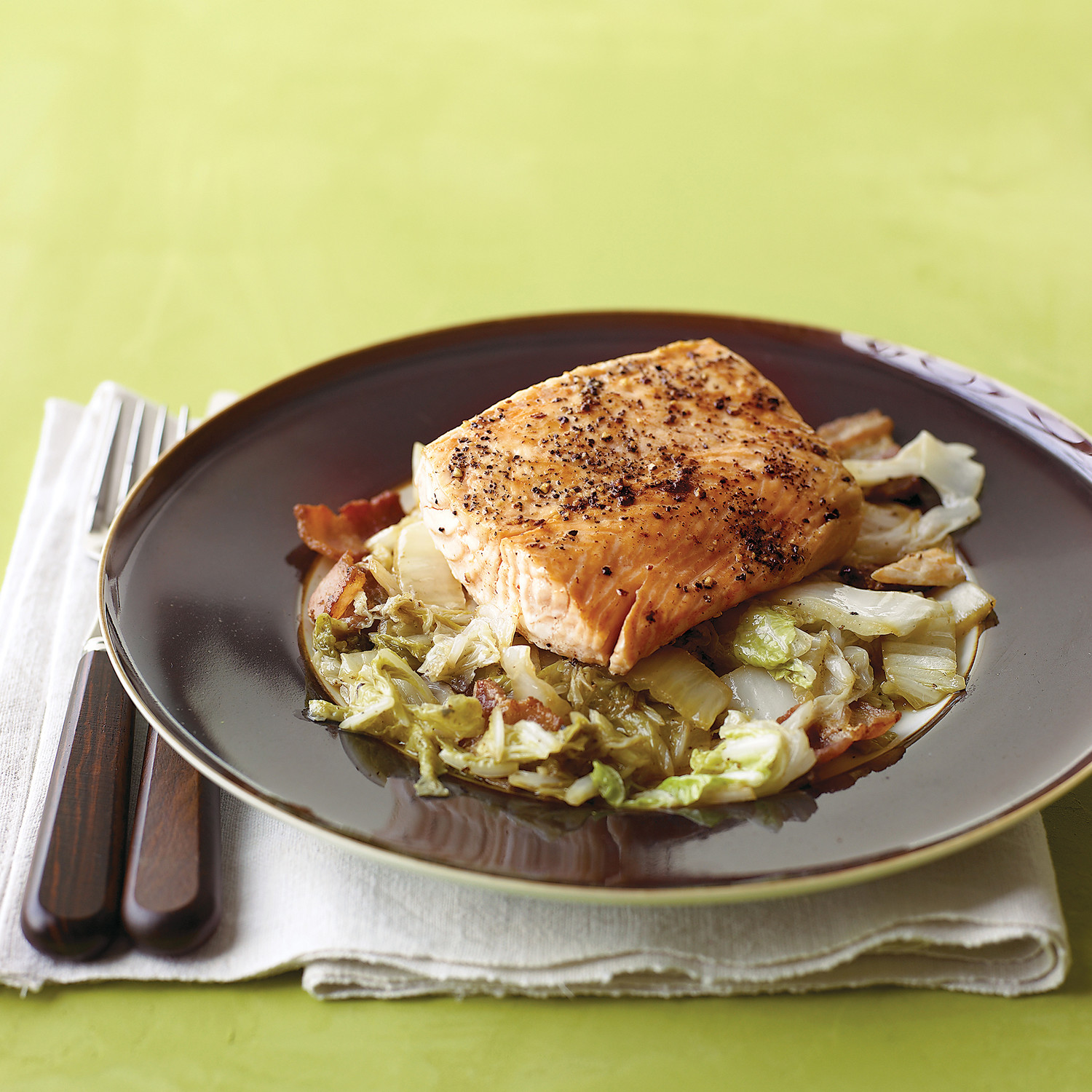 Salmon with Braised Napa Cabbage