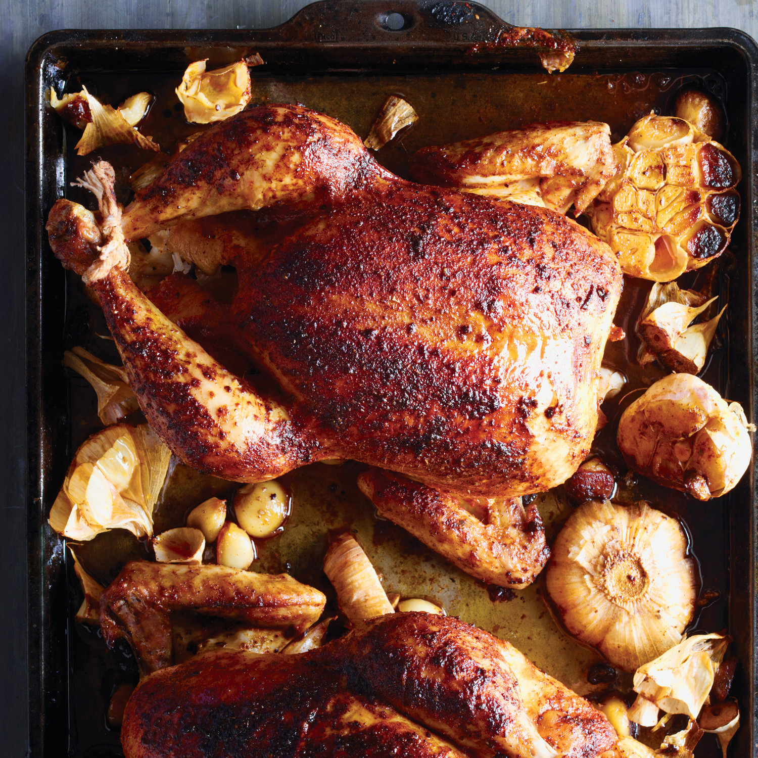 PaprikaRubbed Chickens with Roasted Garlic