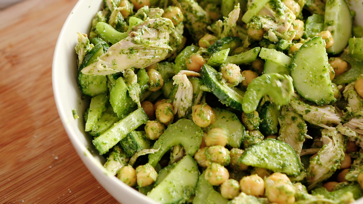 Video Chicken, Chickpea, and Pesto Salad Martha Stewart