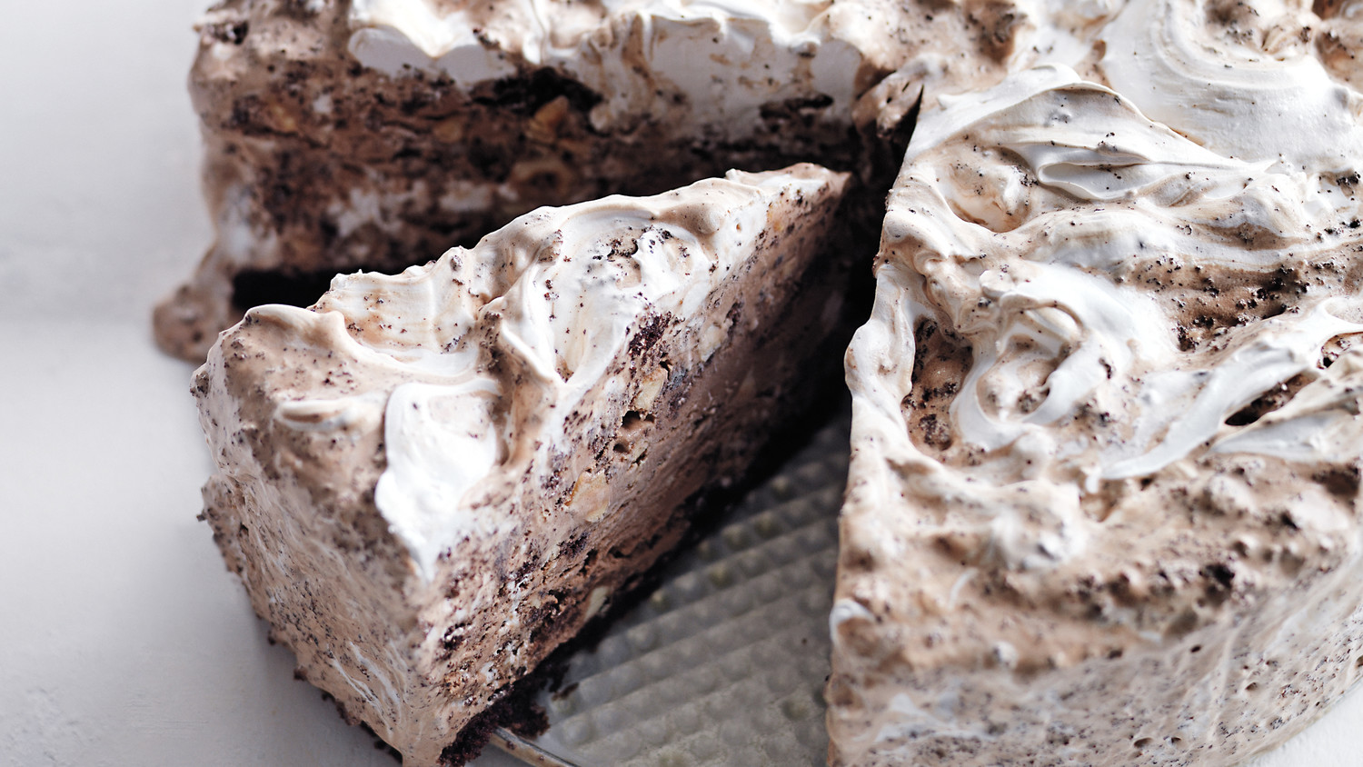Chocolate Ice Cream Cake With Hazelnuts And Marshmallow Swirl