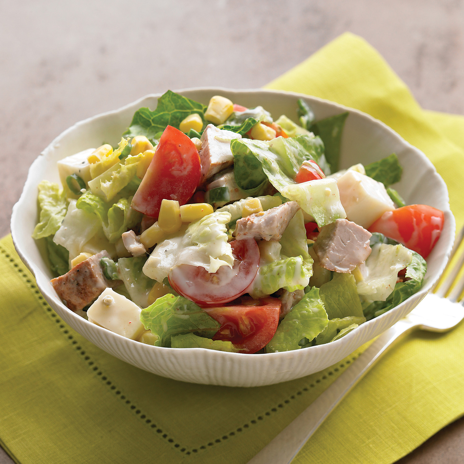 Chopped Salad with Spicy Pork and Buttermilk Dressing