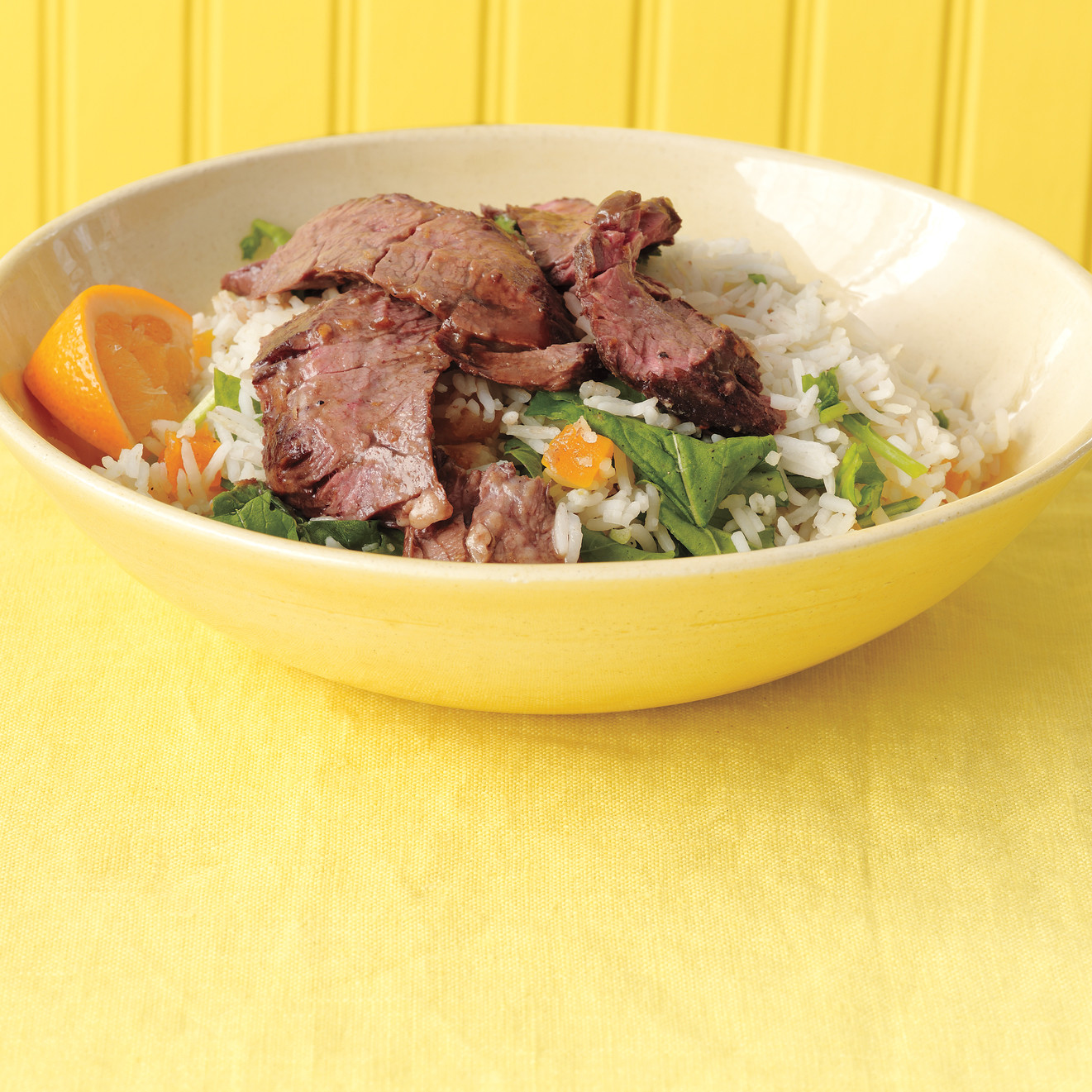 Marinated Skirt Steak with ApricotArugula Rice