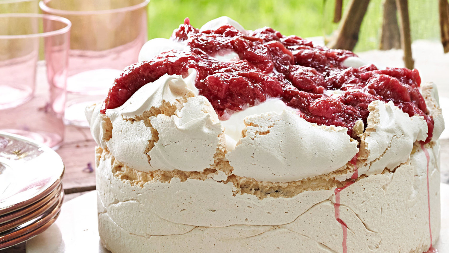 Rosy Rhubarb-Meringue Cake