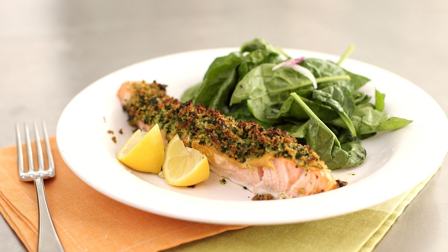 Video: Herb-Crusted Salmon with Spinach Salad | Martha Stewart