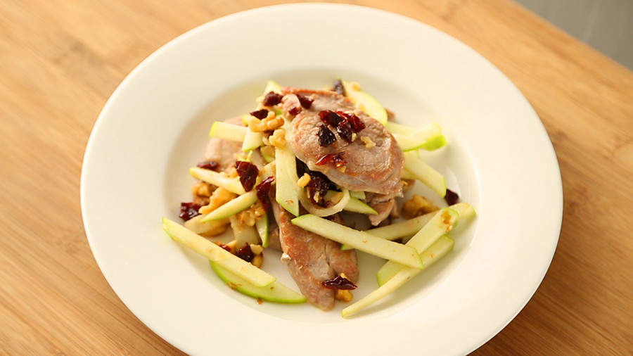 Video Pork Medallions with Apple Walnut Slaw Martha Stewart