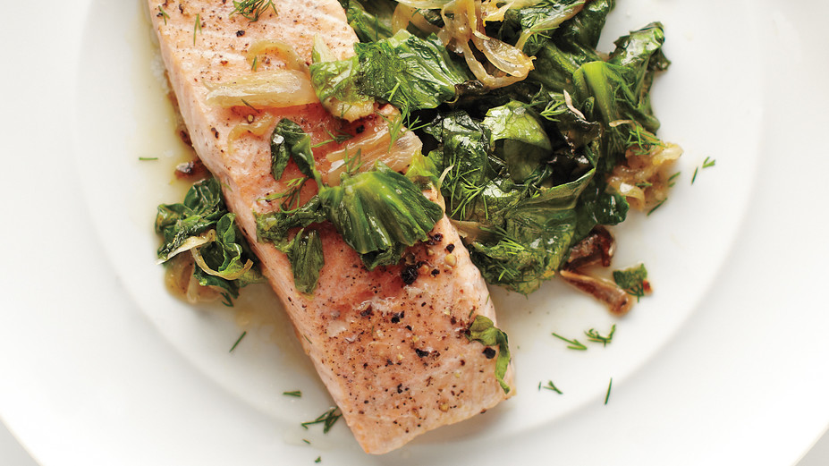 QuickBraised Salmon and Lettuce