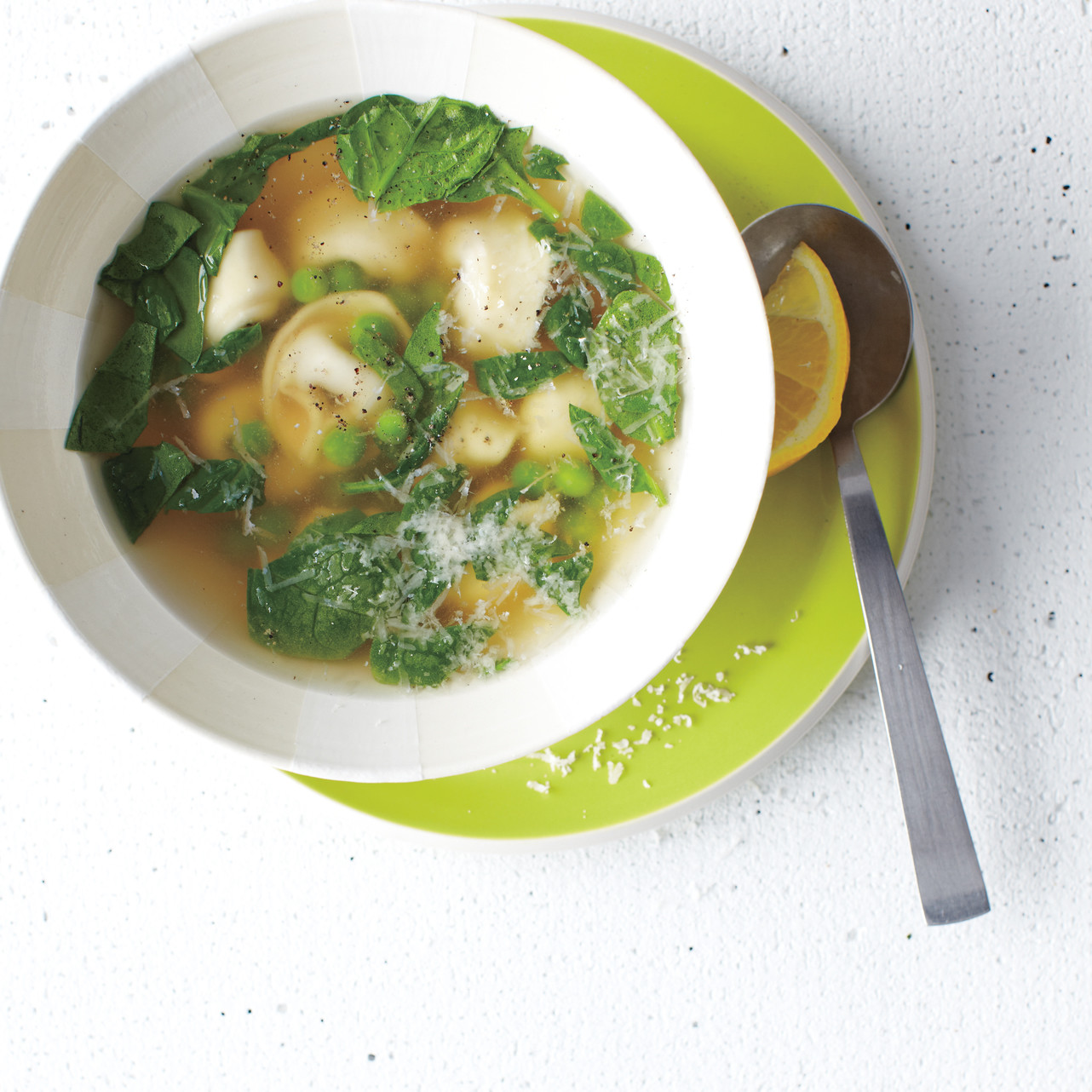 Tortellini Soup with Peas and Spinach
