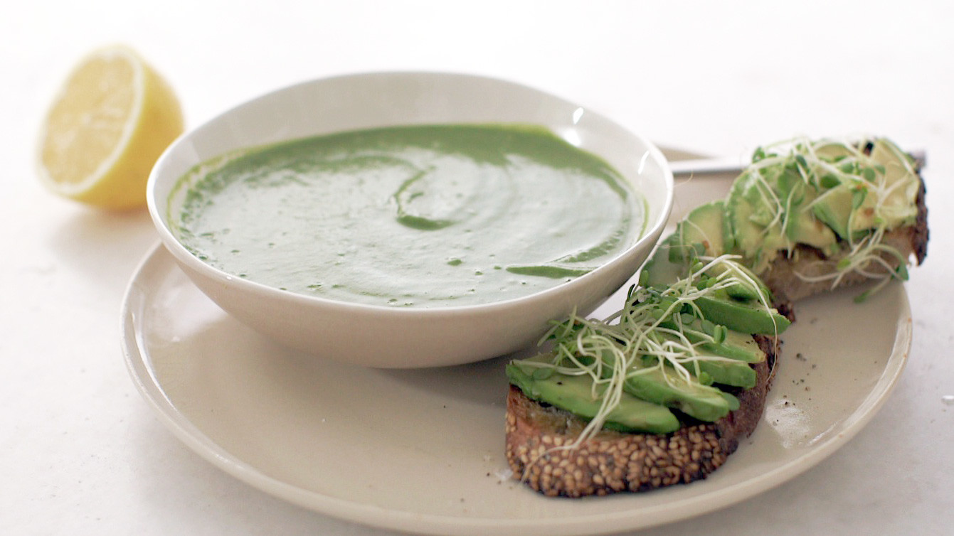 Video Broccoli, Spinach Soup with Avocado Toasts Martha Stewart
