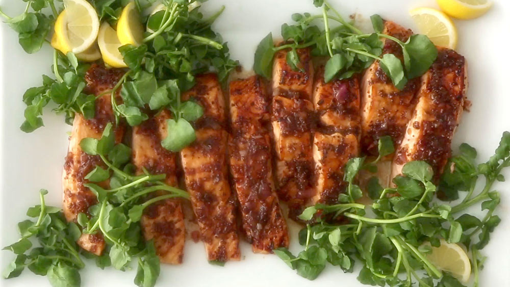 Video Salmon with Brown Sugar and Mustard Glaze Martha
