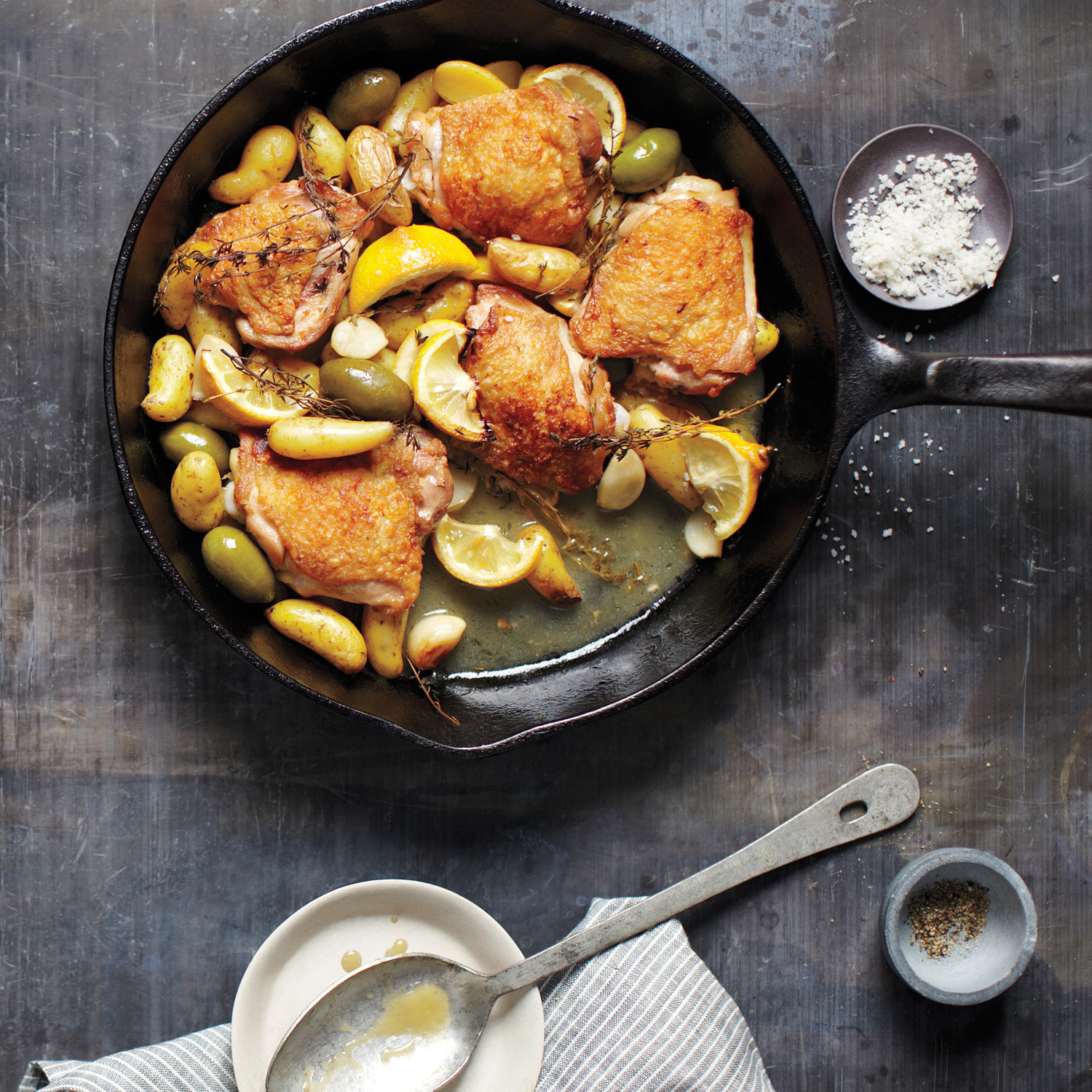 Braised Chicken with Potatoes, Olives, and Lemon
