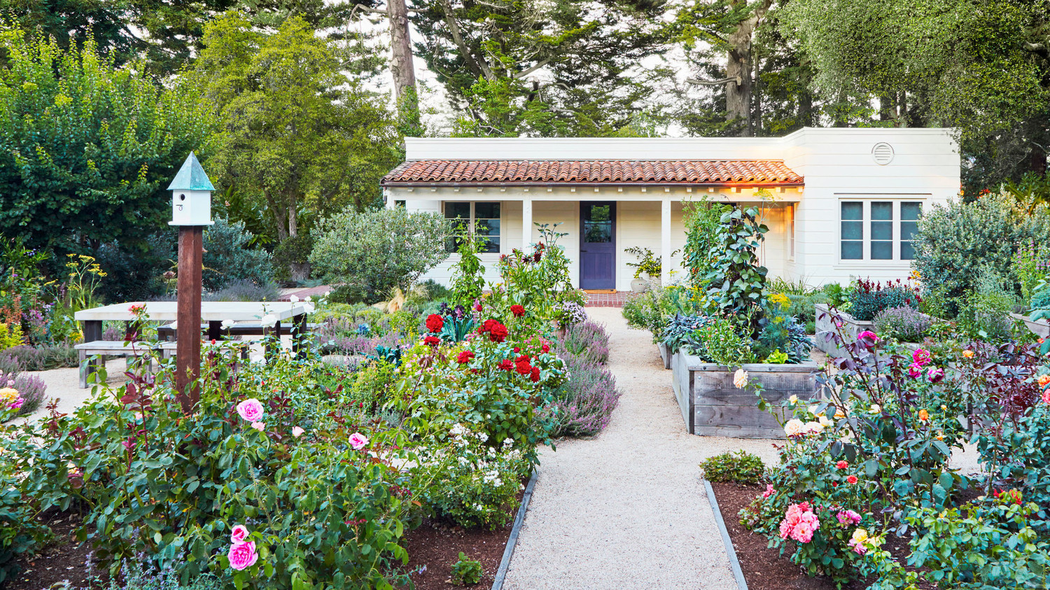 garden cottage with pretty path flowers