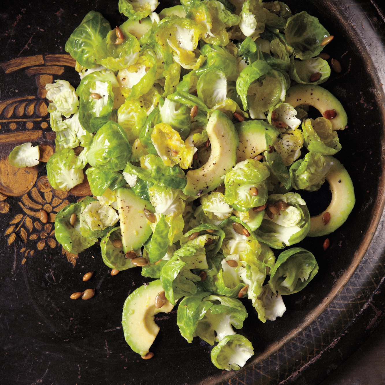 Brussels Sprout Salad with Avocado & Pumpkin Seeds