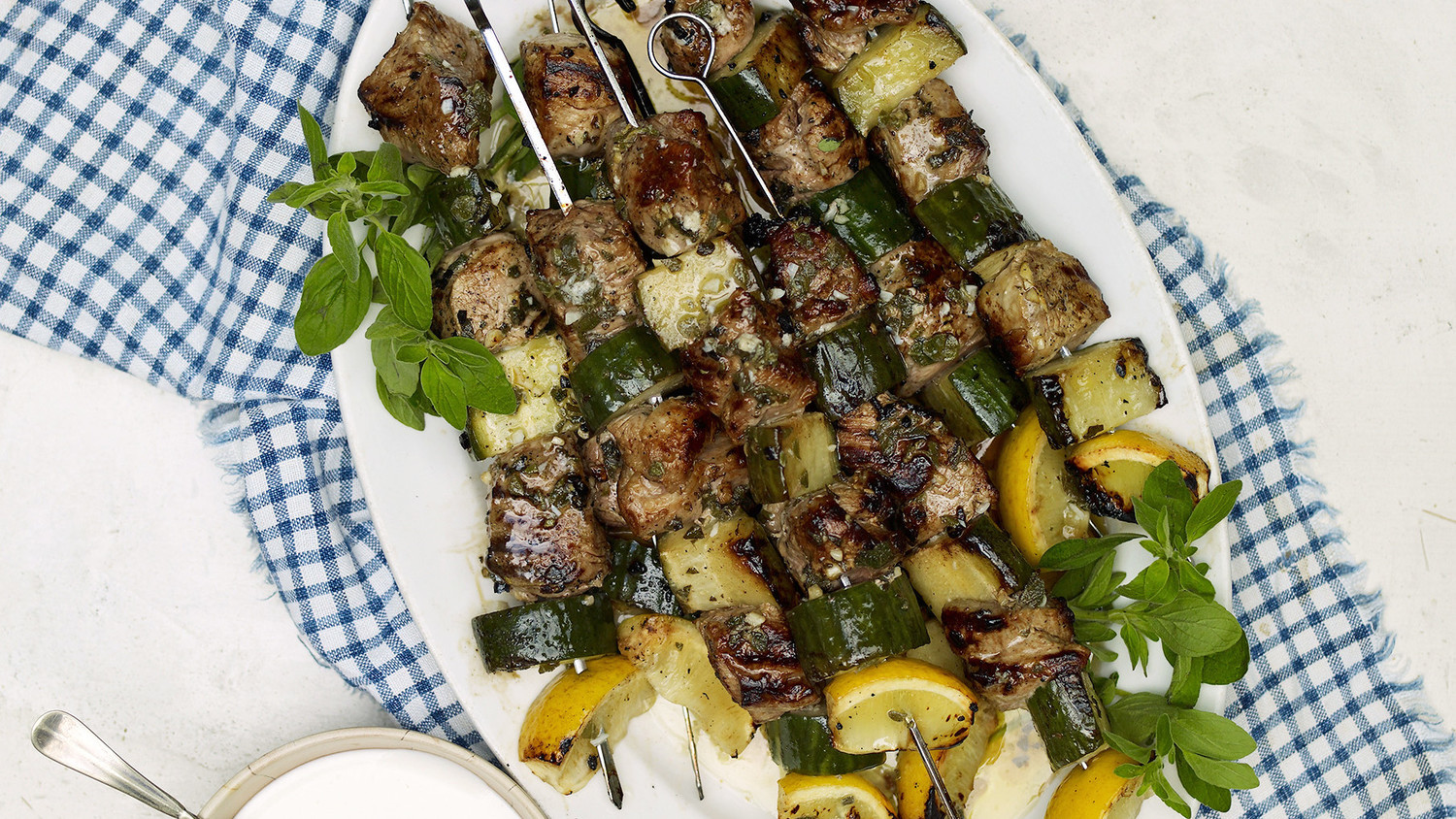 Lamb and Cucumber Kebabs with Feta Sauce