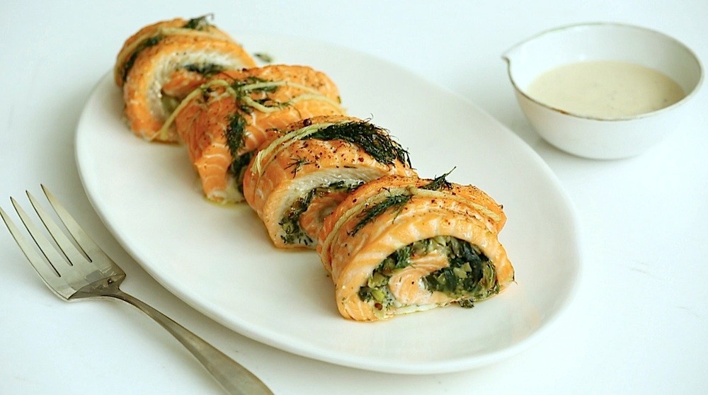 Video: Rolled Stuffed Salmon with Leeks and Swiss Chard | Martha Stewart