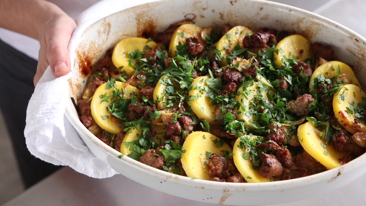 Video Baked Polenta with Sausage and Artichoke Hearts Martha Stewart