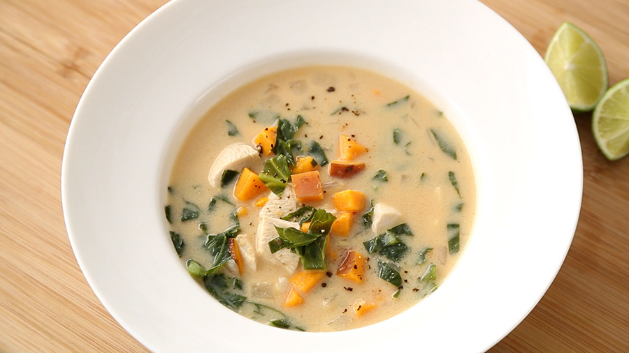 Video Chicken Soup with Sweet Potato and Collard Greens Martha Stewart