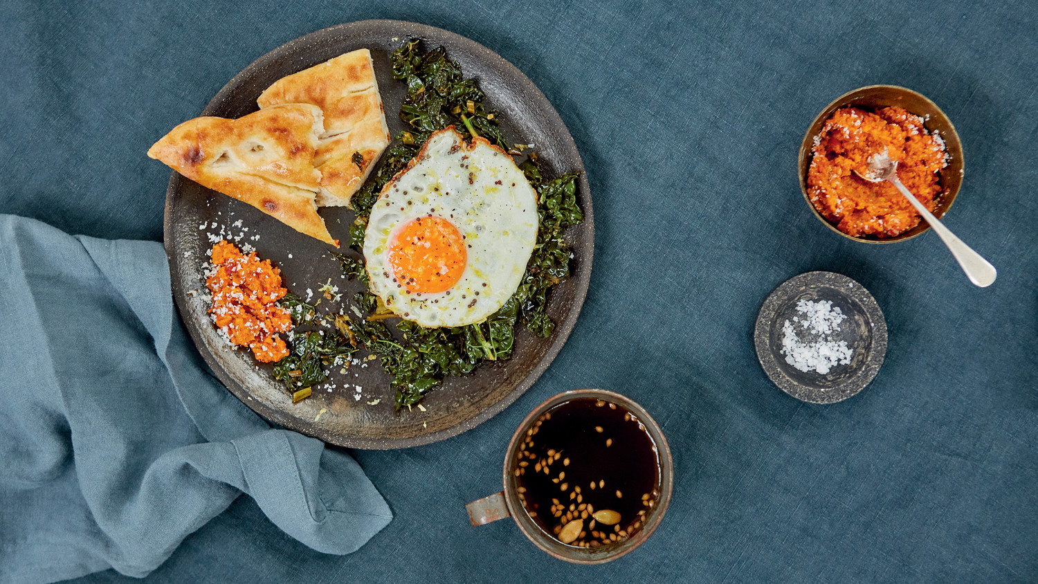 Greens, Coconut Sambal, and Mustard Seed Fried Egg