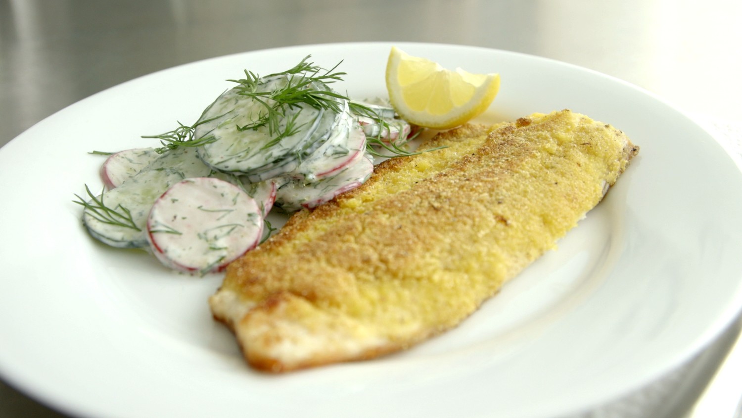 Video CornmealCrusted Trout with Cucumber and Radish Salad Martha