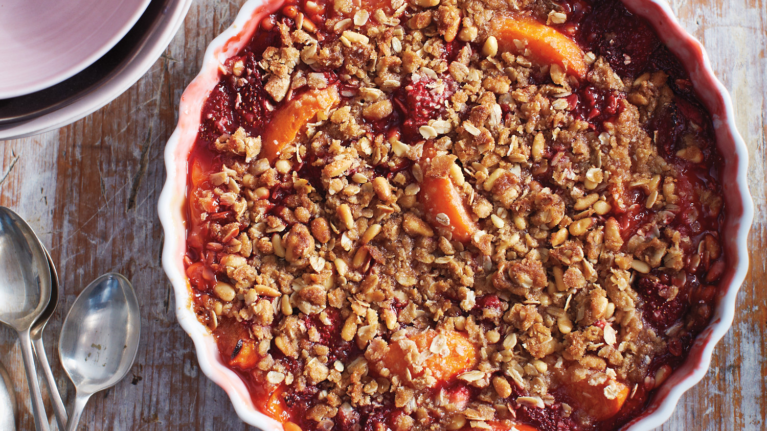 Strawberry and Apricot Crisp with PineNut Crumble Recipe Martha Stewart