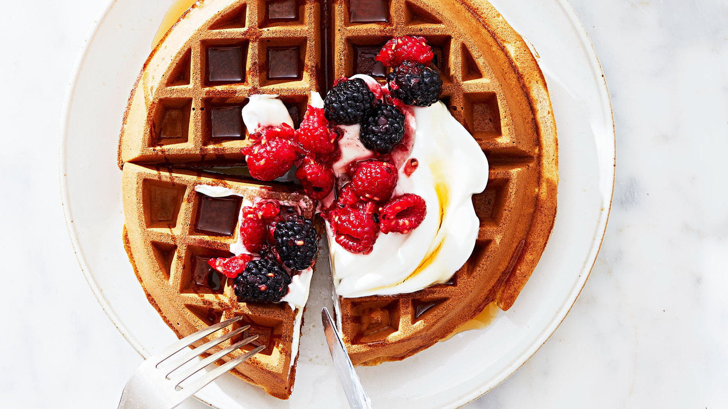 Whole-Wheat Waffles with Greek Yogurt and Mixed Berries