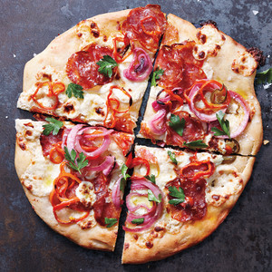 White Pizza with Pickled Onions and Peppers