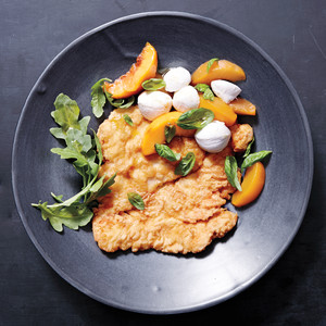 Pickled-Peach and Mozzarella Salad with Fried Chicken Cutlets