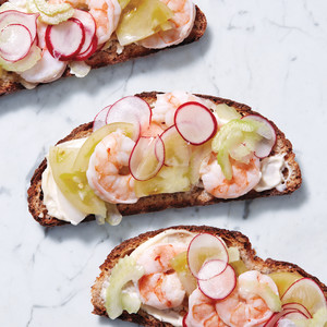Pickled Green Tomatoes and Shrimp Toast